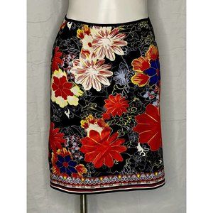 Tahari Skirt Black A Line Floral Bright Bold Large‎ Flowers Zips Knee Length 12